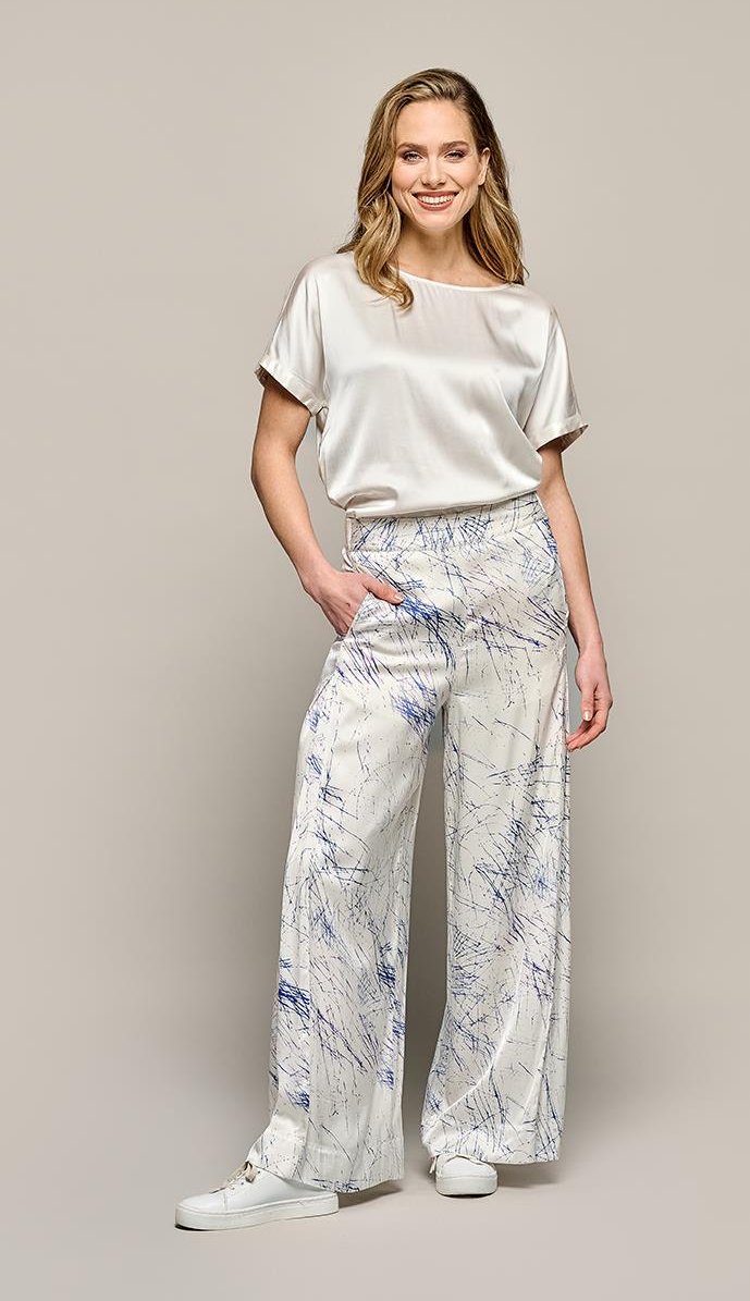 Aiden Print Hose Weiß / Marineblau