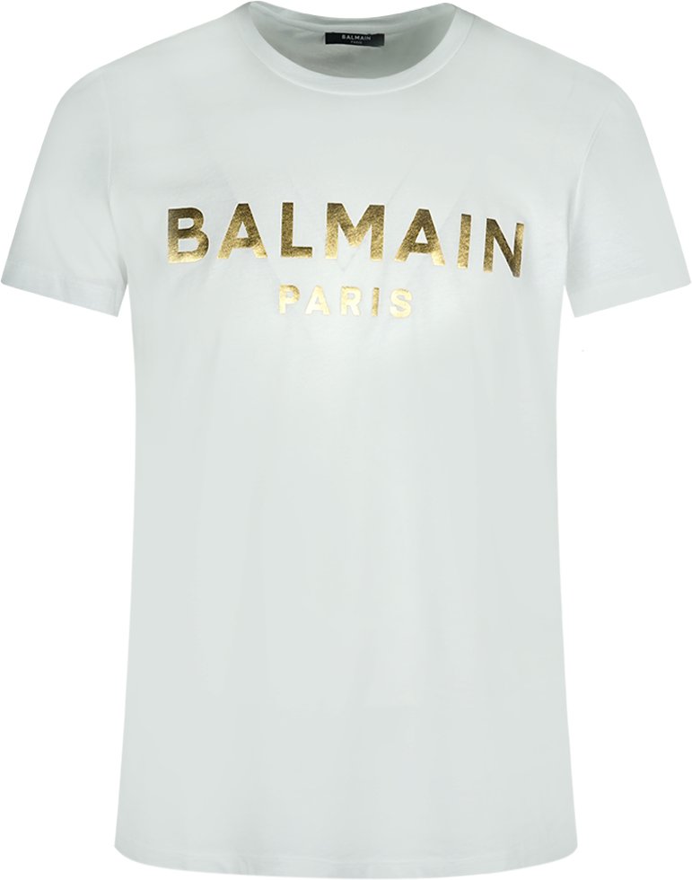 Balmain Paris Gold Brand Logo Weißes T-Shirt