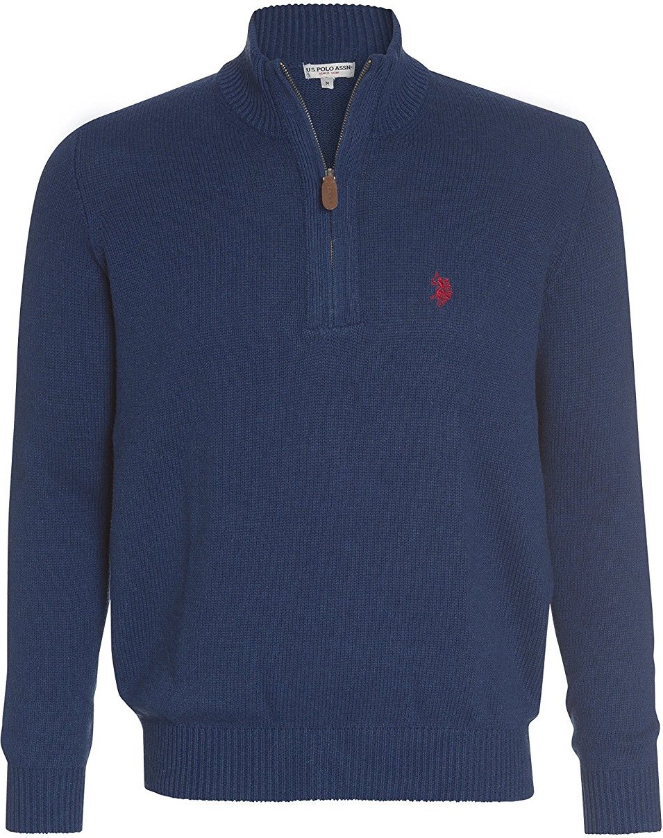 U.S. POLO ASSN. Herren Zip Troyer – Pullover mit Stehkragen – Eleganter Langarm Strickpullover in Jeansblau