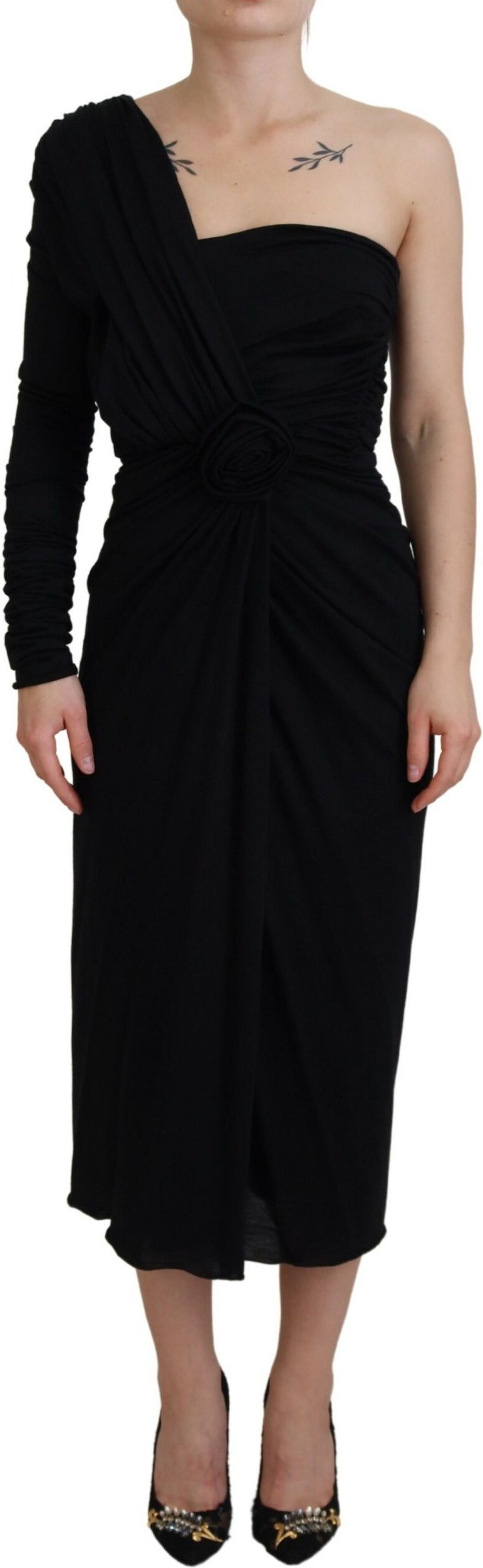 Einärmliges Jersey-Kleid mit Rosen-Detail