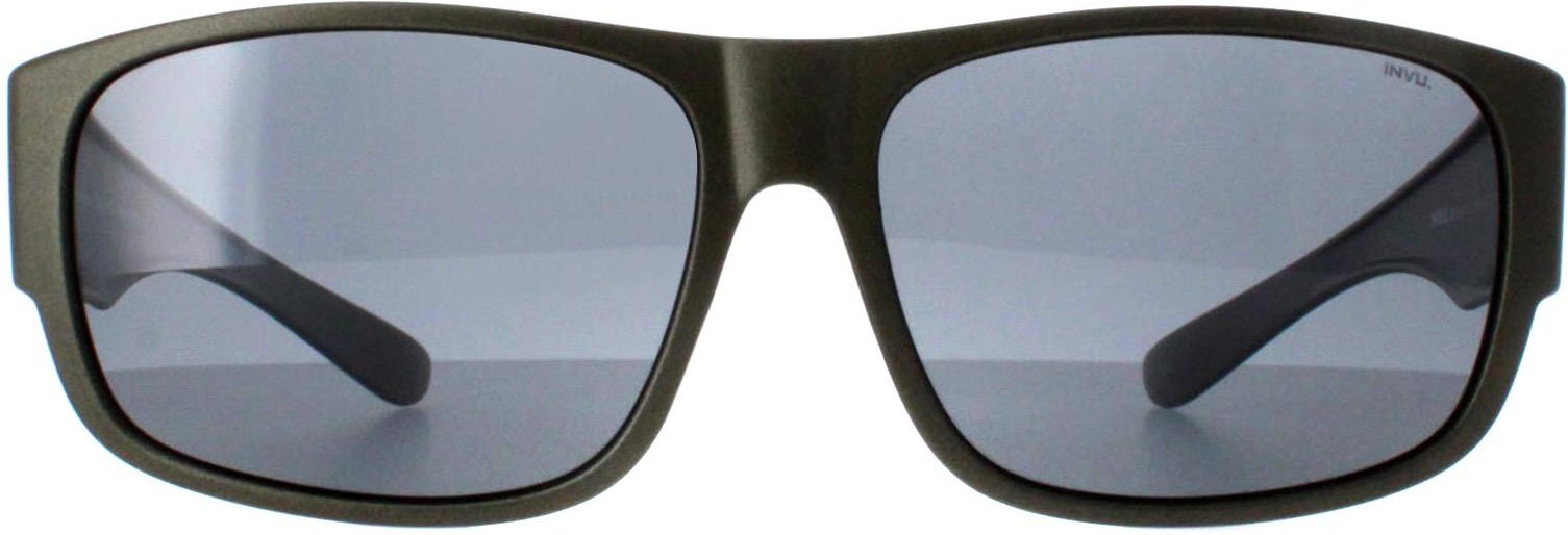Thumbnail - INVU Rectangle Unisex Matte Olive Metallic Grau Polarisiert E2601