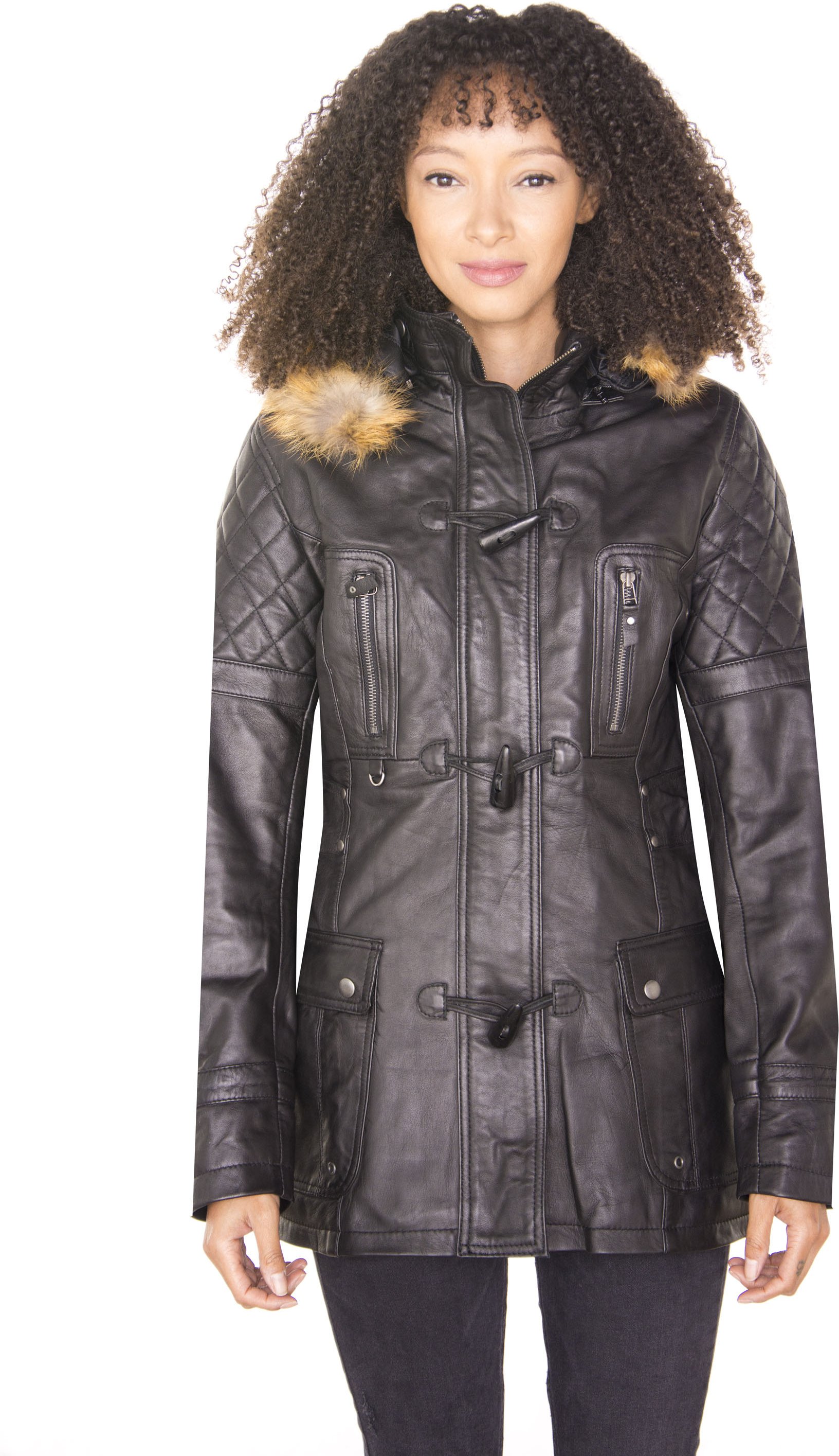 Damen-Parkajacke aus gestepptem Leder – Brüssel