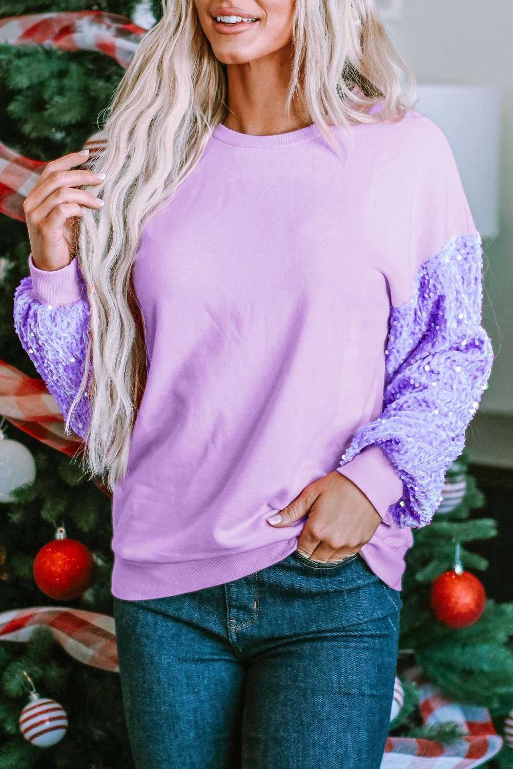 Paillettenärmelloser Pullover