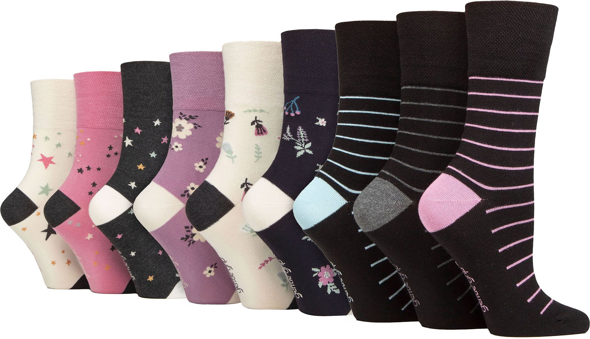 9er-Pack Bambus-Socken Damen | Gentle Grip | Extra Wide Soft Top Non Elastic Socken - SOLRM414237