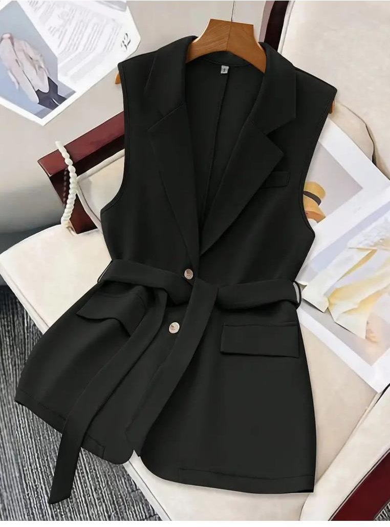 Thumbnail - Everyday the Label Damen Blazer ohne Ärmel mit Bindegürtel und Reverskragen