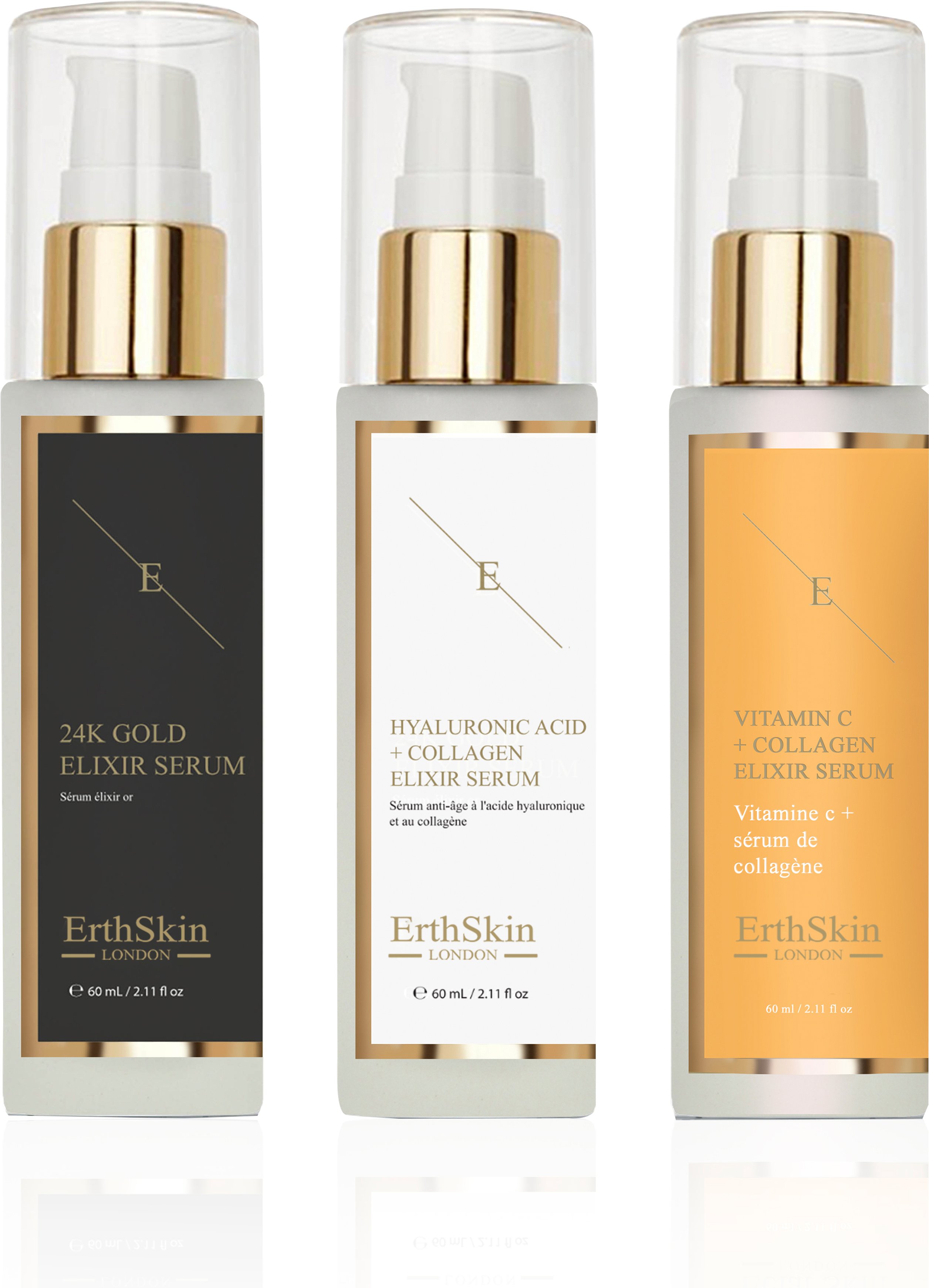 Thumbnail - Vitamin C + Kollagen Elixier Serum 60ml + Hyaluronsäure & Kollagen Serum - 60ml + Anti-Falten Elixier Serum 24k Gold - 6...