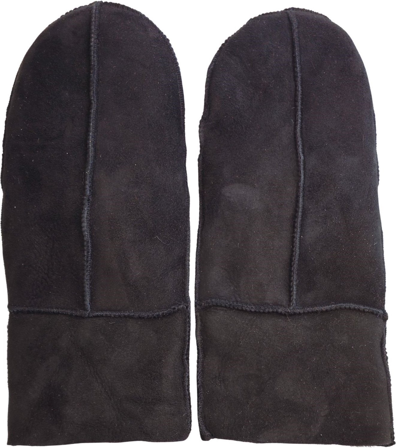 Damen-Fäustlinge aus echtem Wildleder und echtem Schaffell, warme Handschuhe, schwarz