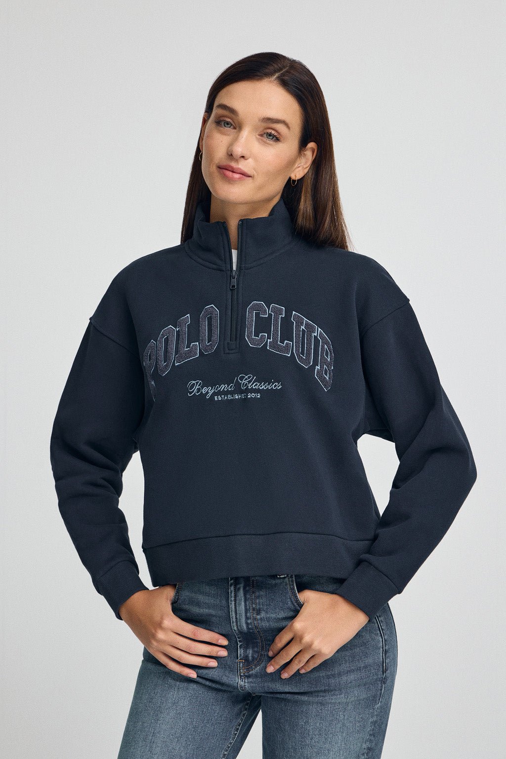 Sweatshirt marineblau mit hohem Kragen und Logo Established 2012 Polo Club