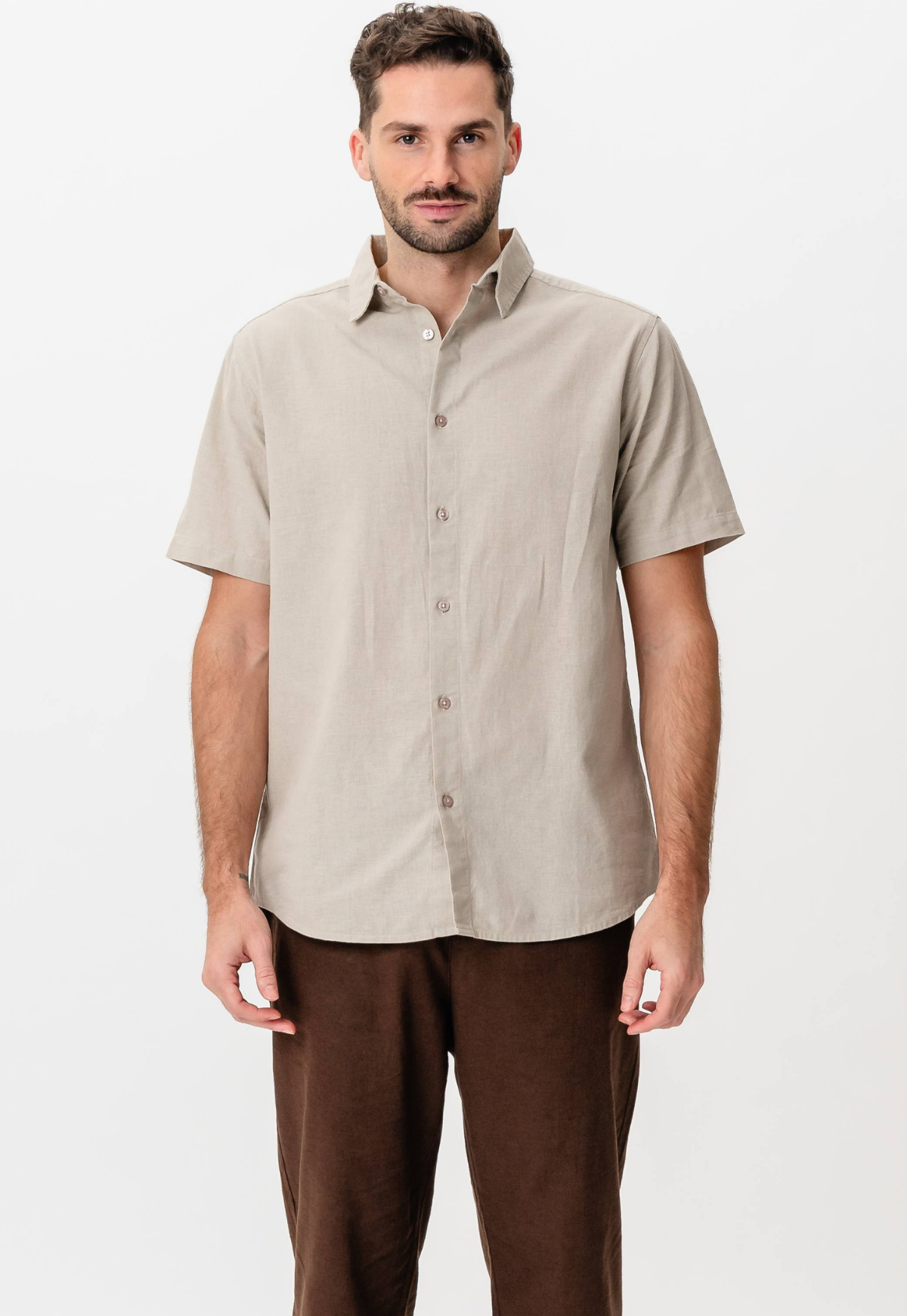 Kurzärmliges Leinenhemd – Sand