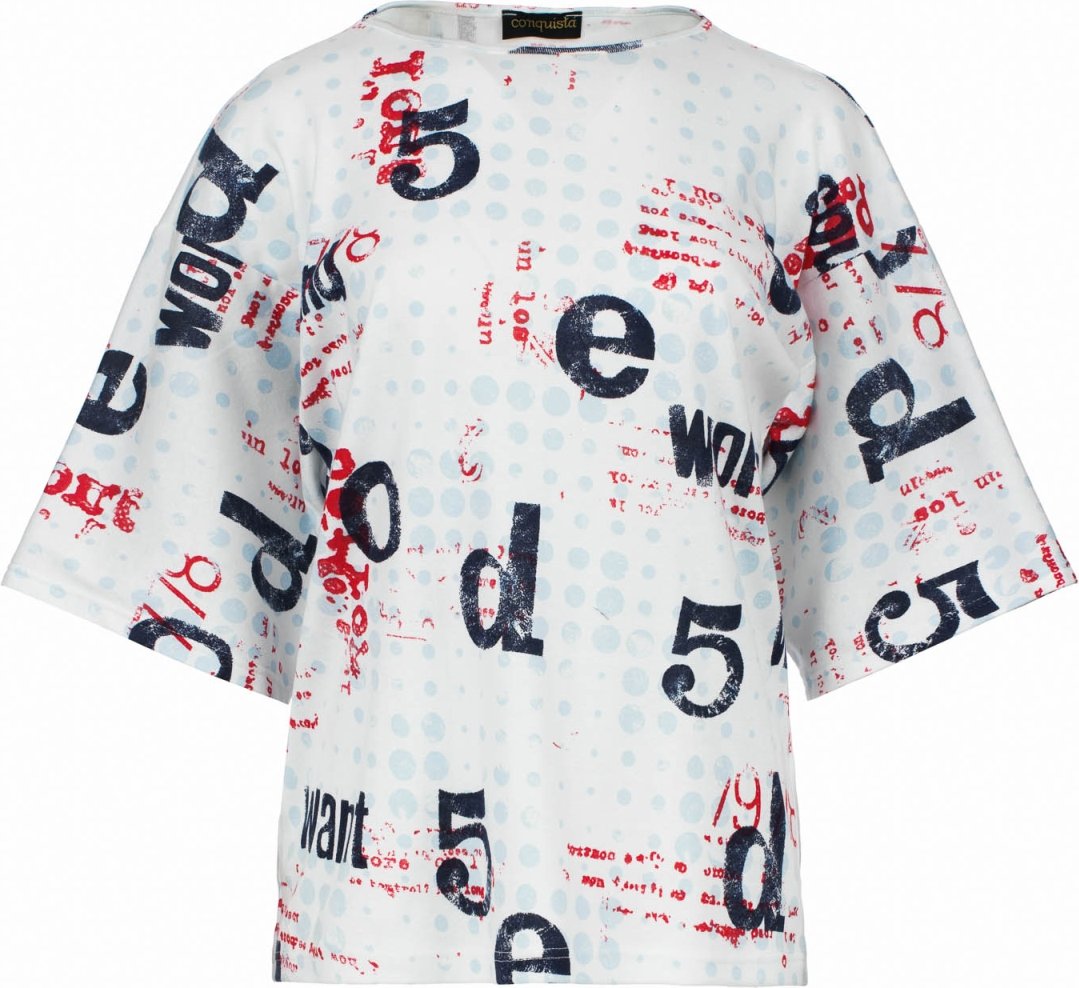 Übergroßes bedrucktes T-Shirt aus Baumwoll-Ripstop mit ellbogenlangen Ärmeln