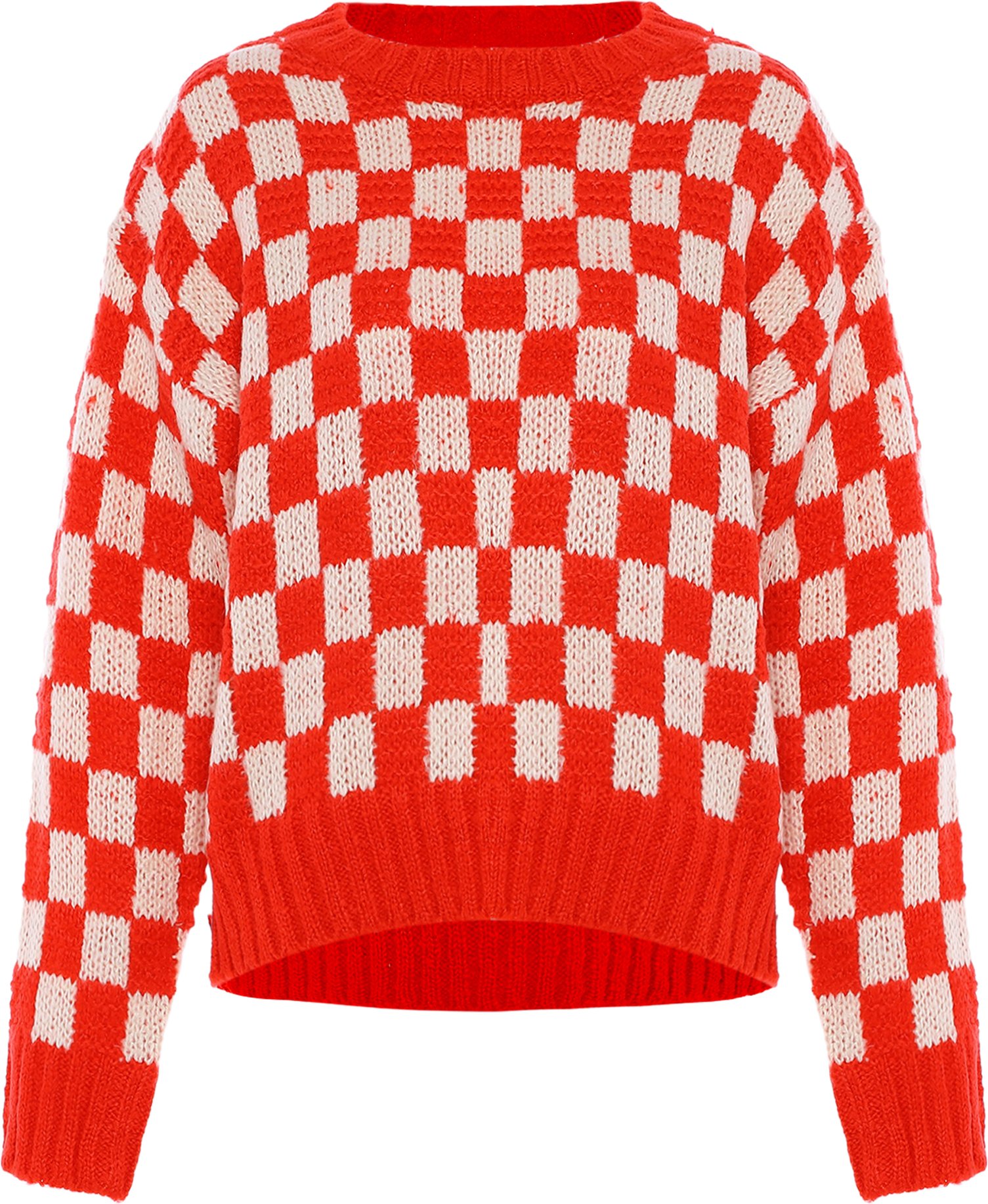 Mymo Pullover Frauen WEISS ROT KARIERT