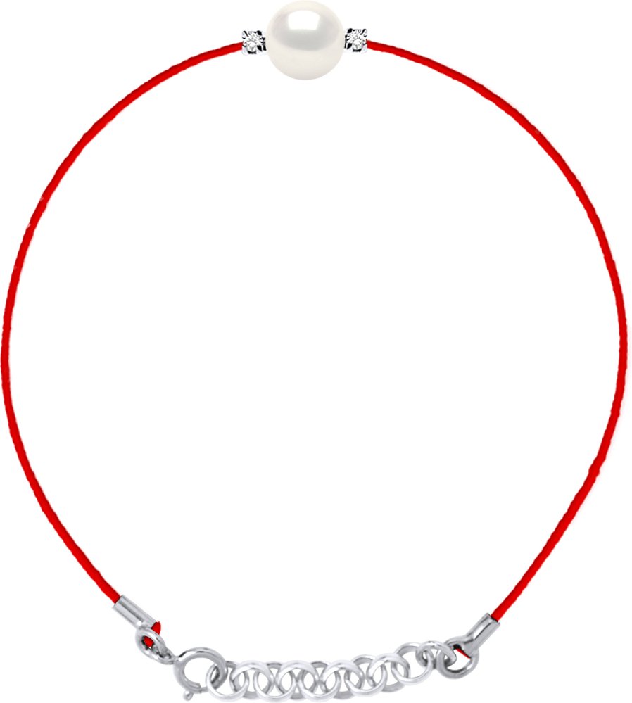 DIADEMA - Armband - Rotes Nylon - Weiße Süßwasserperle - Diamanten