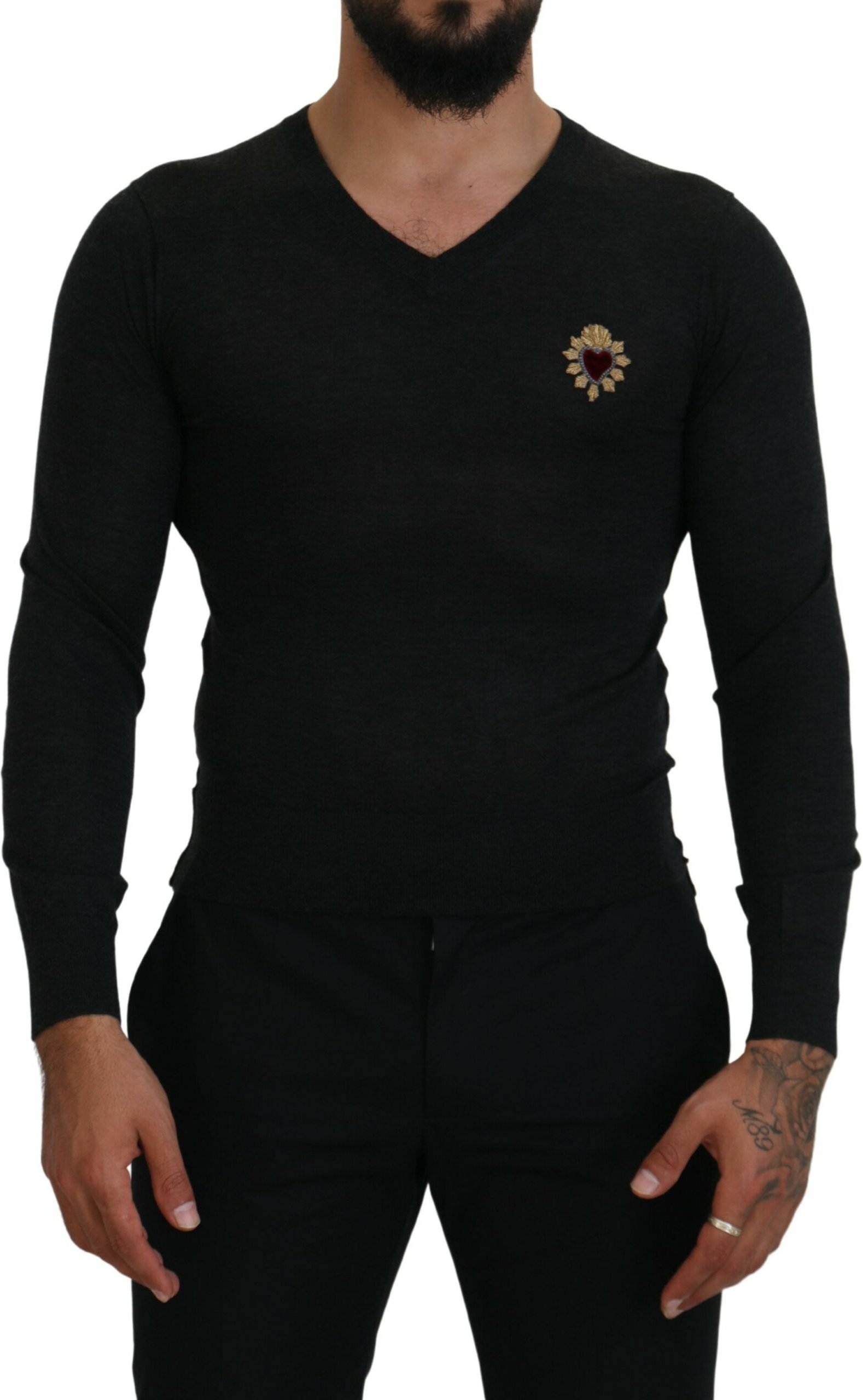 V-Ausschnitt Pullover Heiliges Herz Applikation