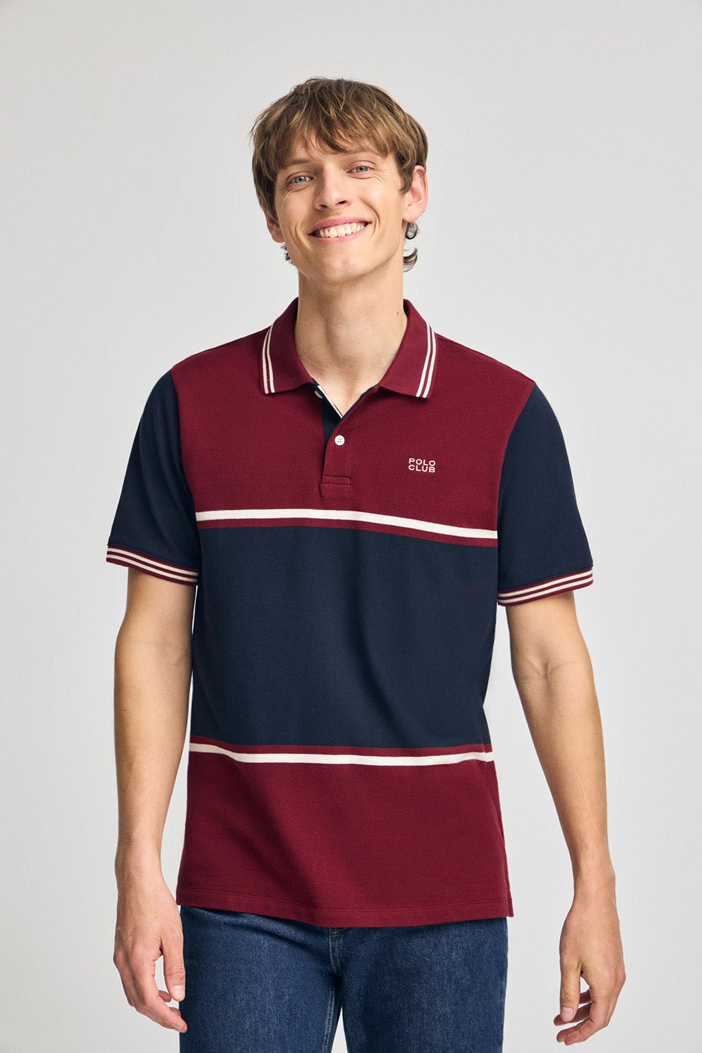 Zweifarbiges Poloshirt Veil granatrot mit gesticktem Logo