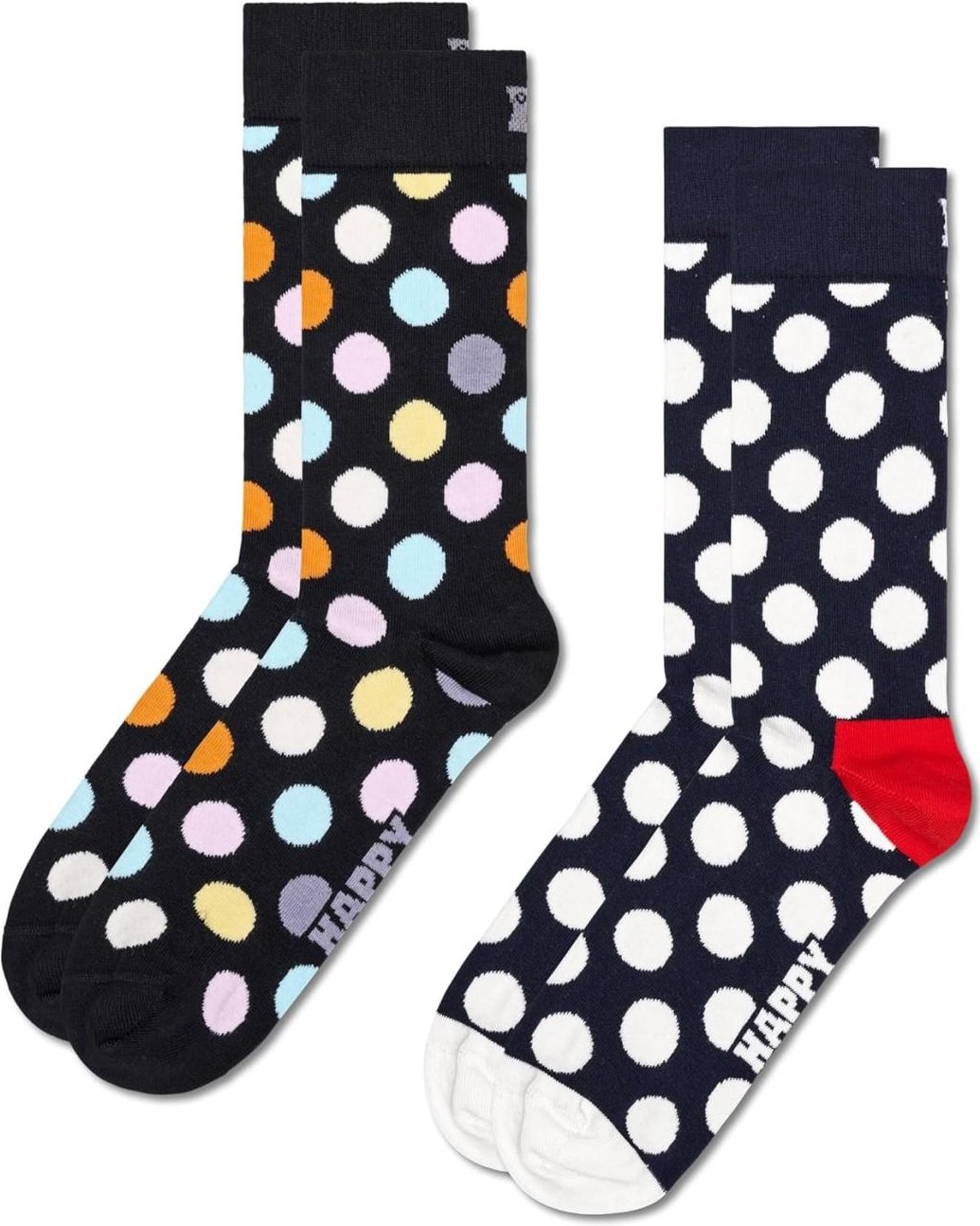 Happy Socks Unisex 2er-Pack klassische Big Dot Crew-Socken