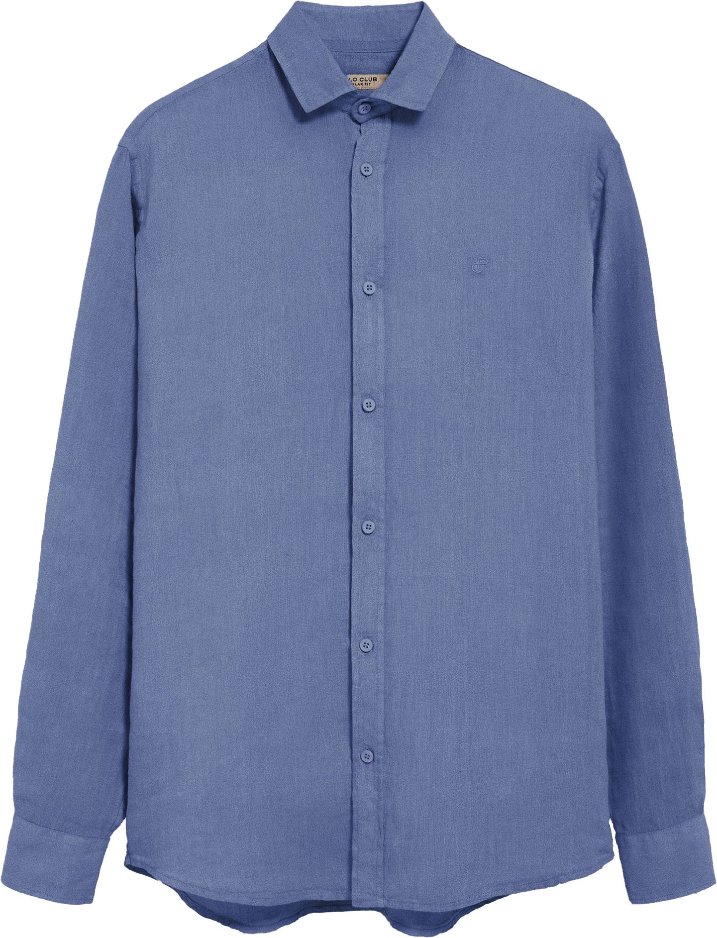 Leinenhemd Garment Dye königsblau mit gesticktem Monogramm