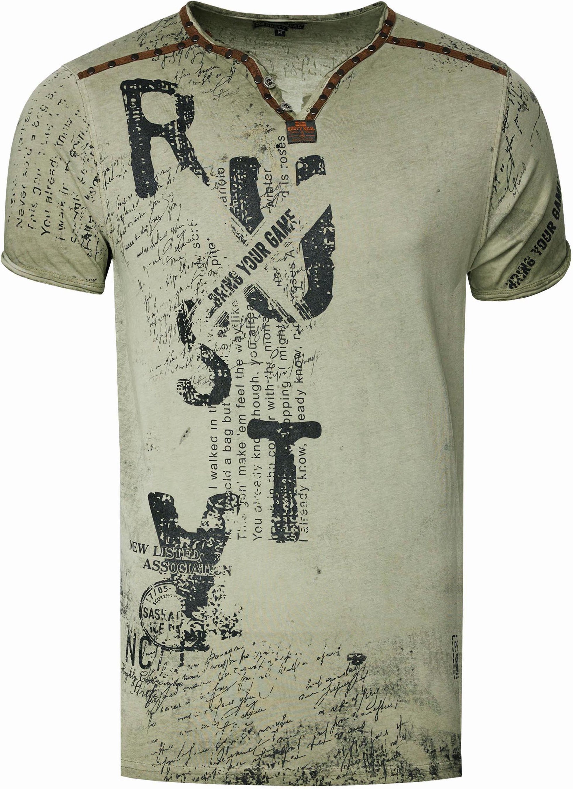 V-Neck T-Shirt mit Wildleder-Details und Nieten-Verlauf