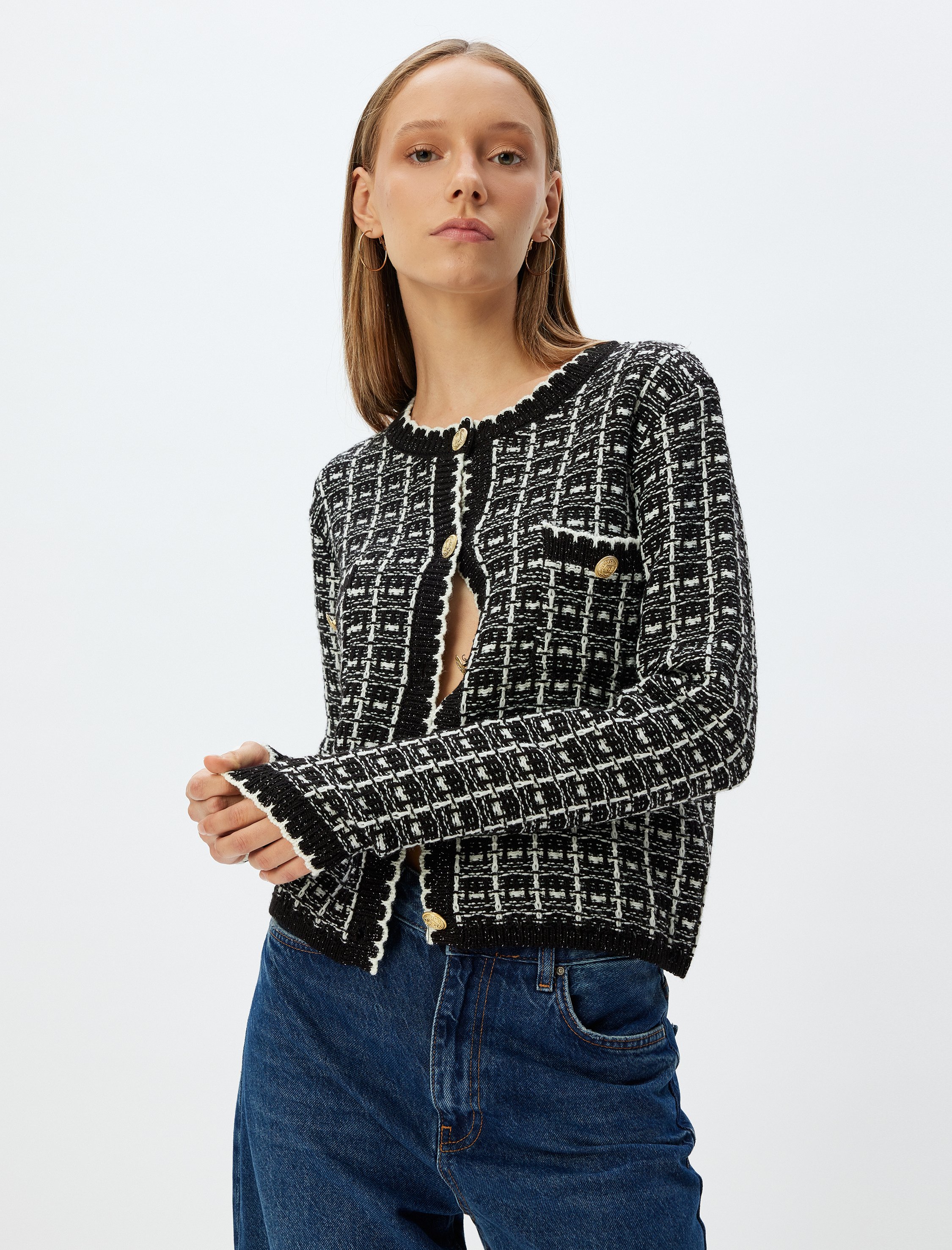 Koton Cardigan Rundhalsausschnitt Mit Schimmer Cardigan