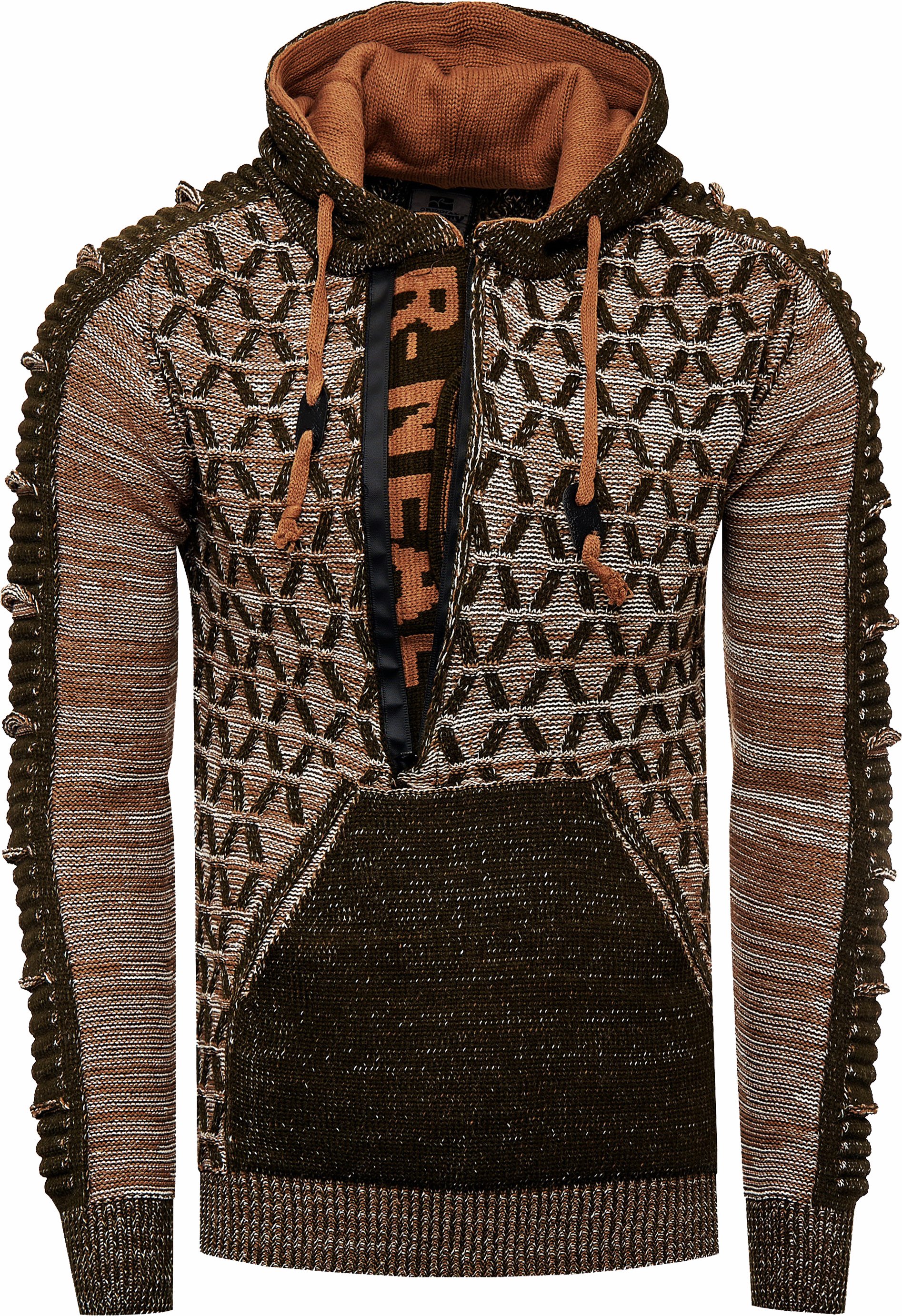 Thumbnail - 1/2 Zip Kontrast Grobstrick Kapuzen-Pullover