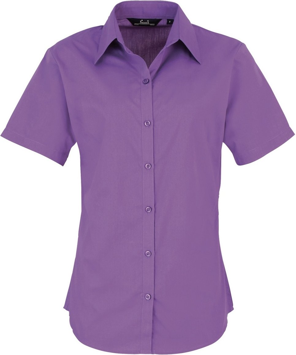 Premier Damen Kurzarm Popeline Bluse / Arbeitshemd (Kräftiges Violett)