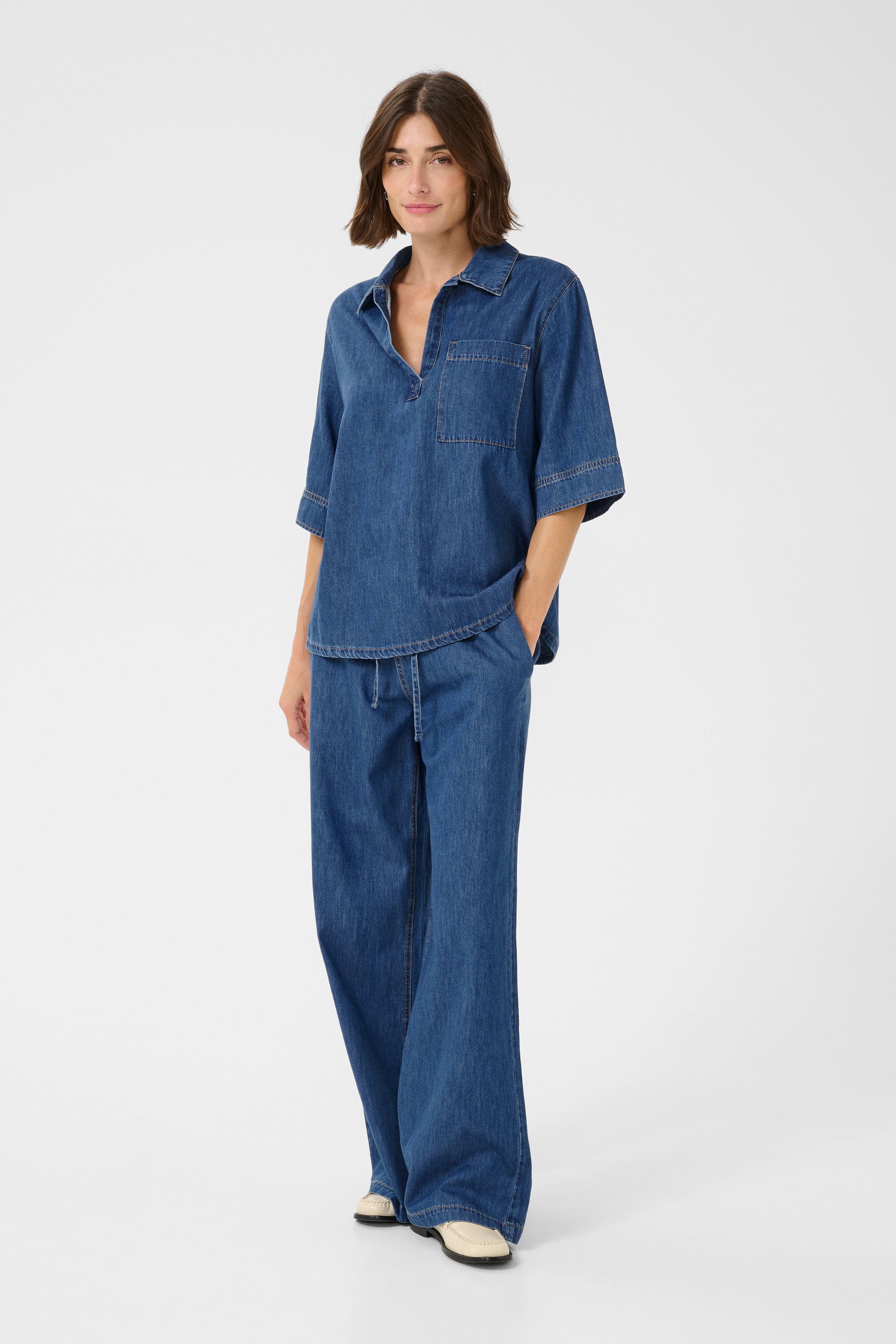 Kurzarm-Bluse CUpin Relaxed fit dark blue