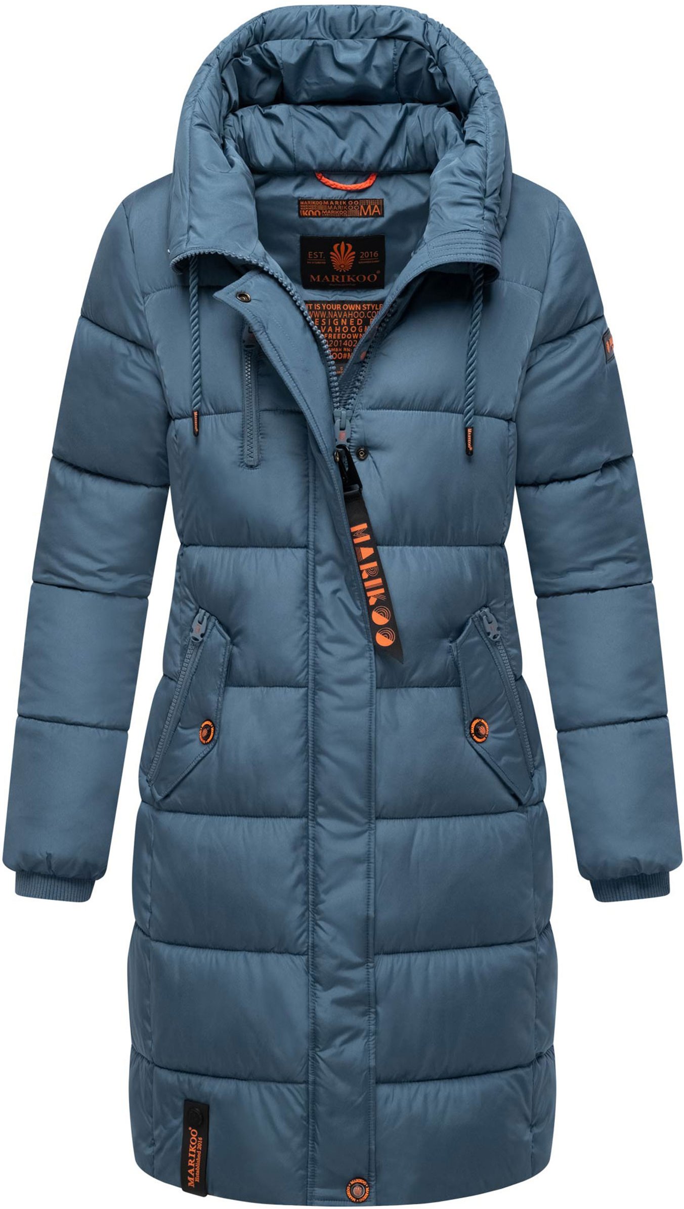 Marikoo Damen Winterjacke – Lange Steppjacke mit Kapuze & vielen Taschen