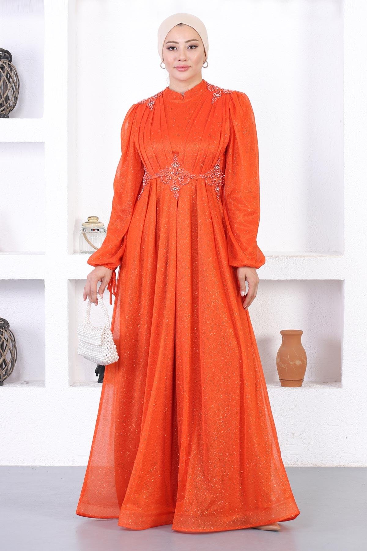 Abendkleid mit Perlen und Glitzer