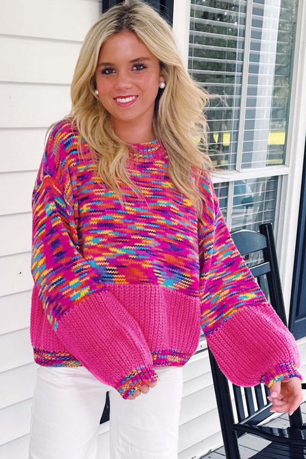 Heller Pink Rainbow Konfetti Drop-Shoulder Pullover
