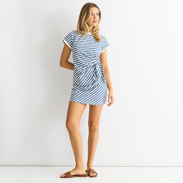 Blaues Stretch-Streifen-Minikleid