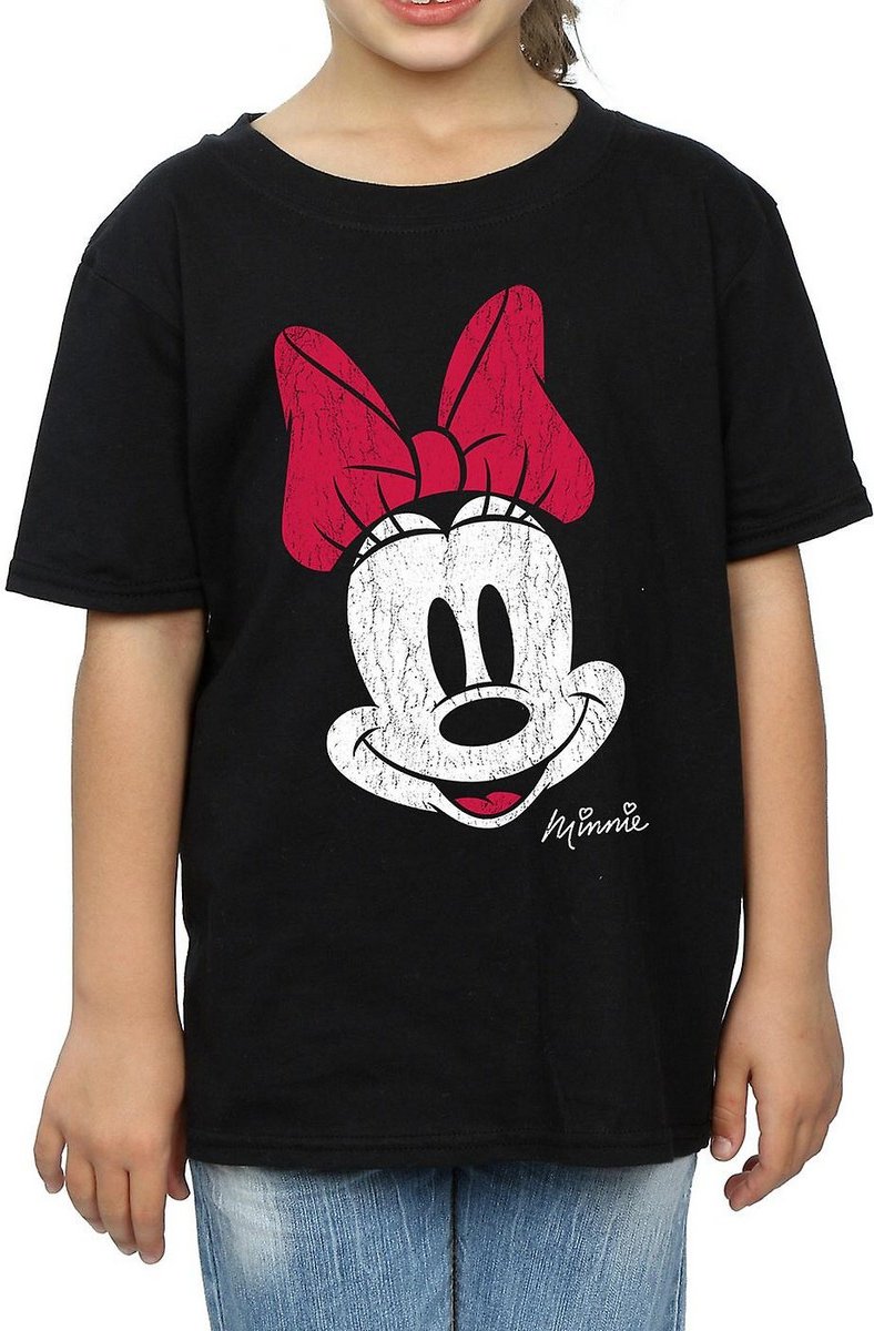 Disney T-Shirt für Mädchen mit Minnie-Maus-Gesicht aus Baumwolle (Schwarz)