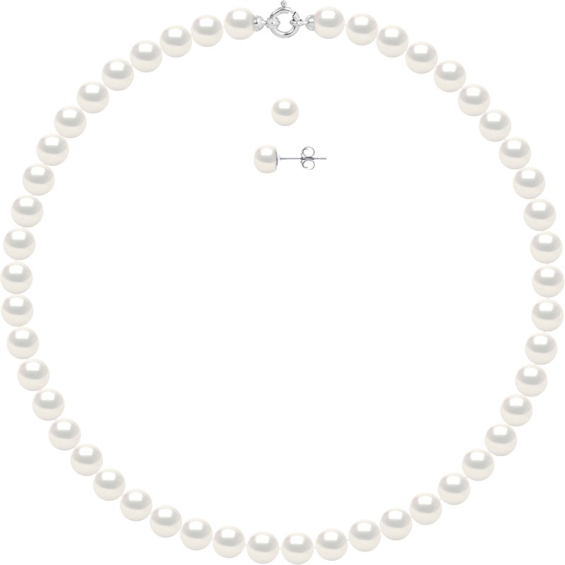 Set Halskette + Ohrringe – echte Süßwasser-Zuchtperlen rund 8–9 mm