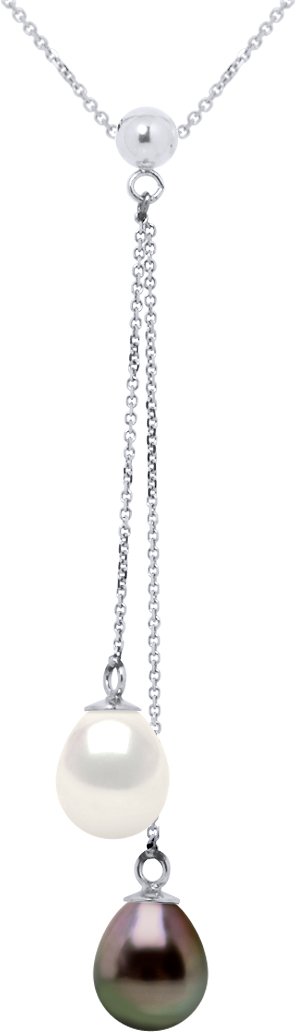 DIADEMA - Halskette - Du & Ich - 2 echte Süßwasserperlen und Tahitiperlen - Weißgold