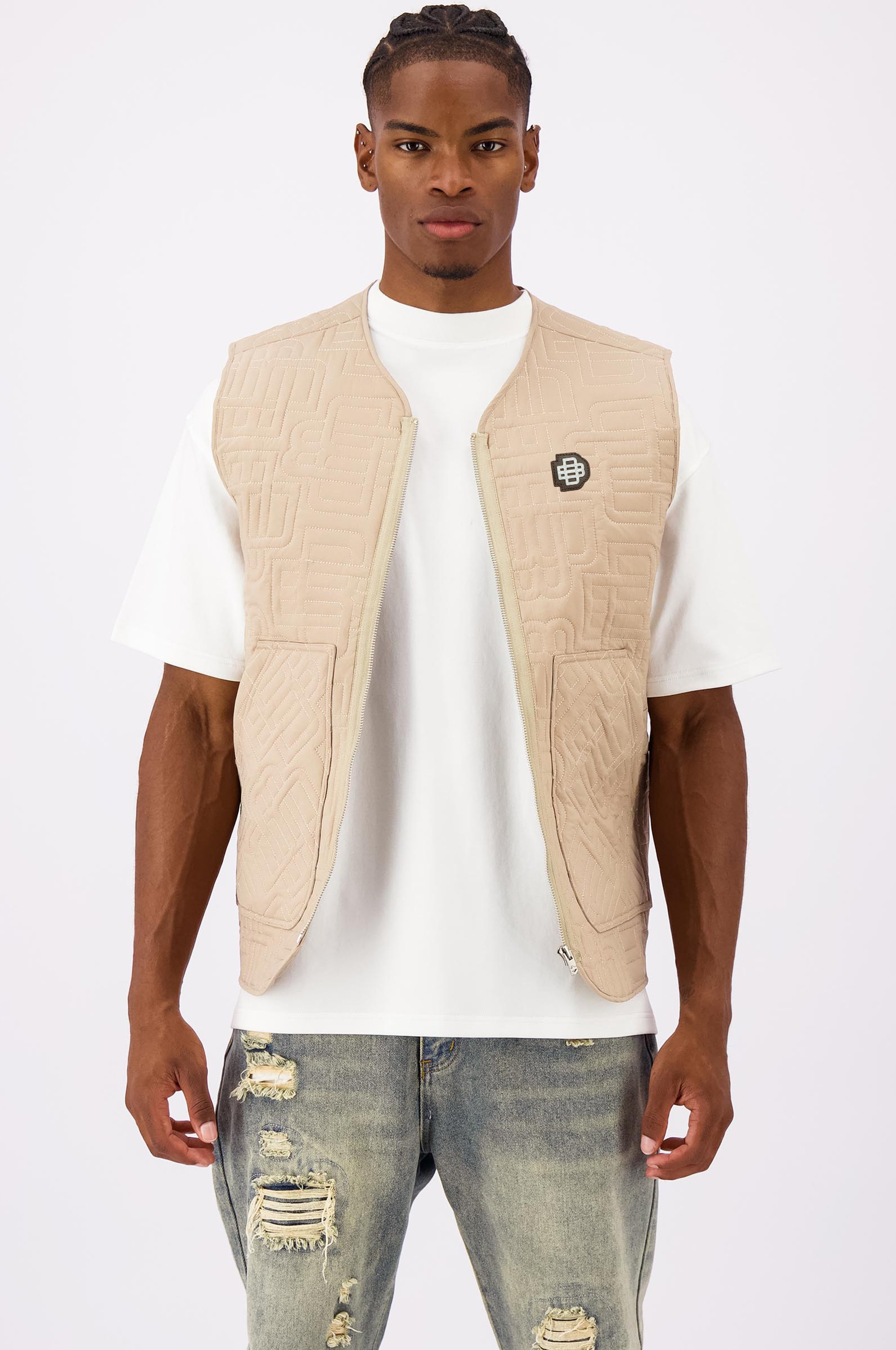 Black Bananas Monogram Quilted Weste, Braun