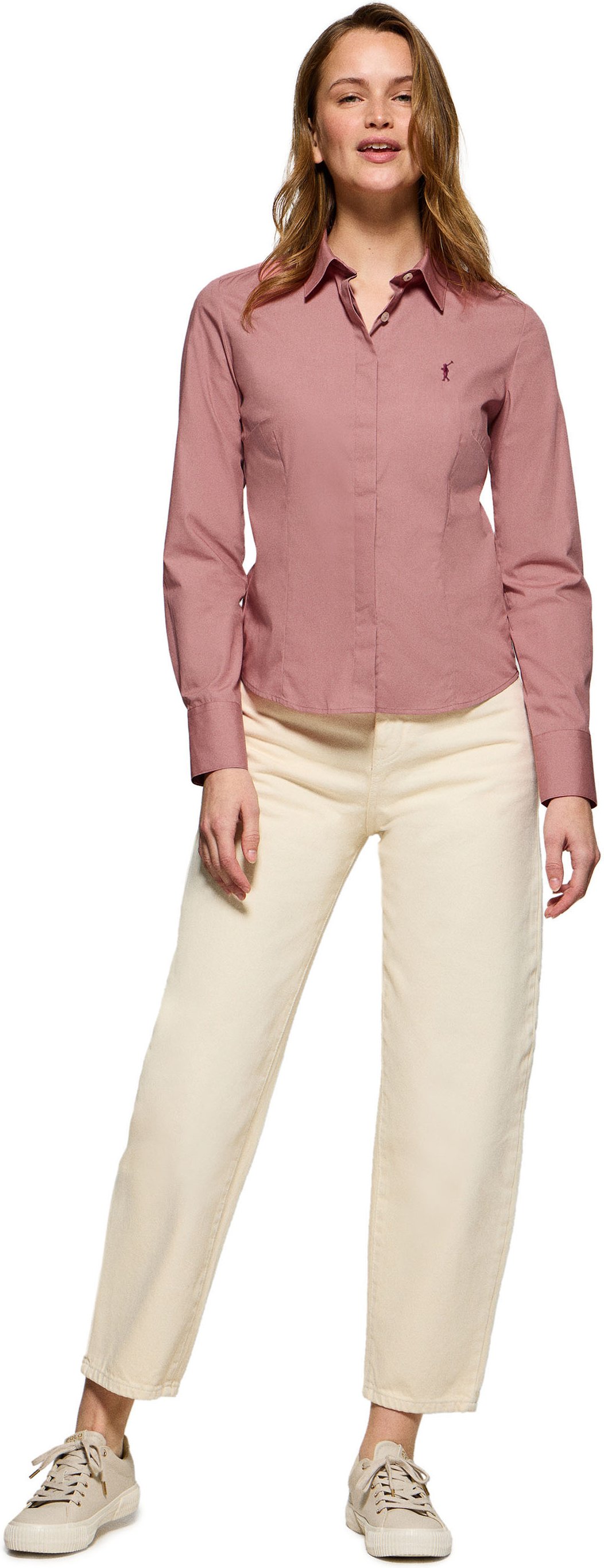 Hemd Slim Fit aus Popeline korallenrot mit Rigby Go Stickerei