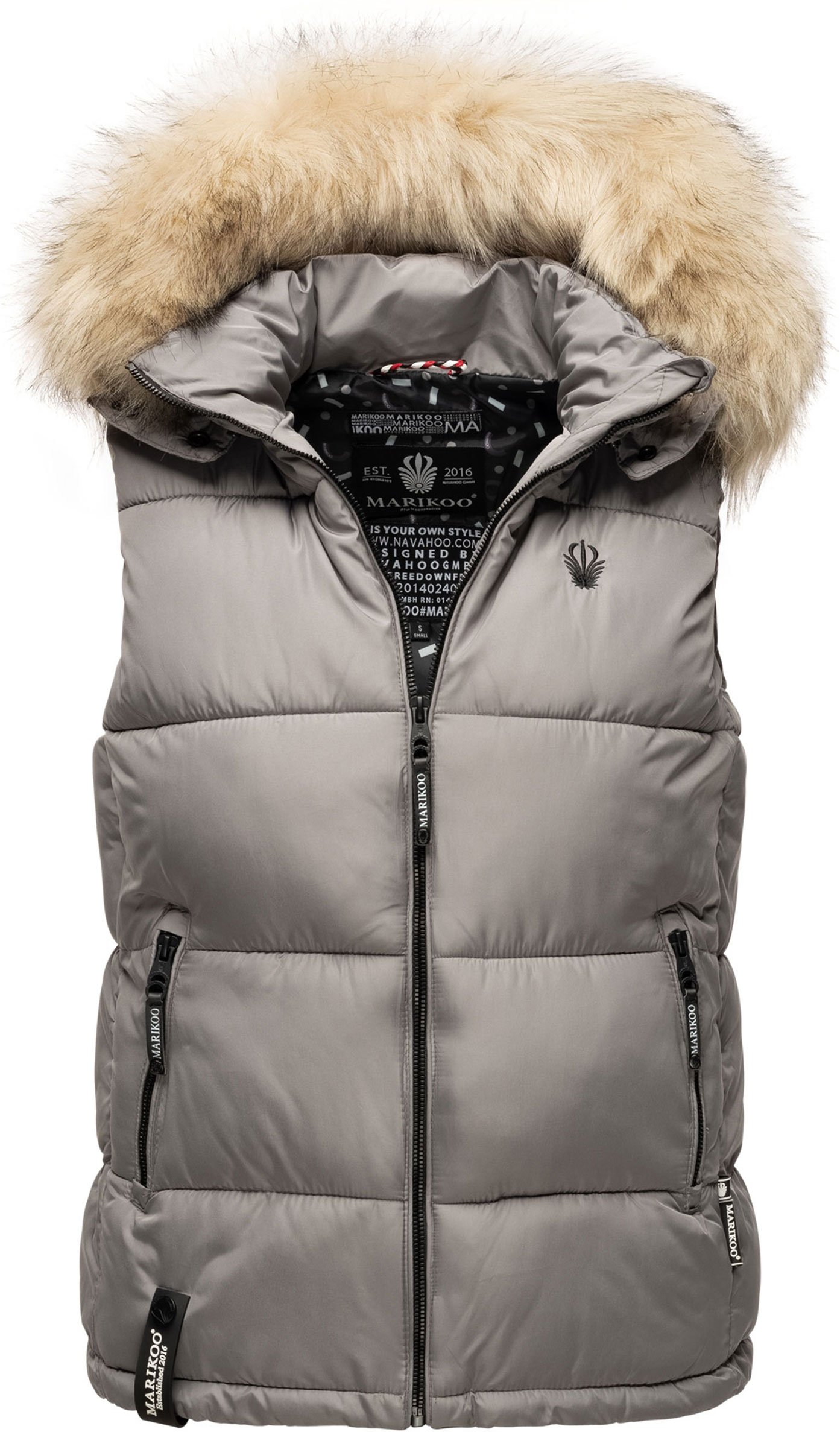 Thumbnail - Marikoo Damen Steppweste – Eisflöckchen mit Kapuze & Kunstfellkragen