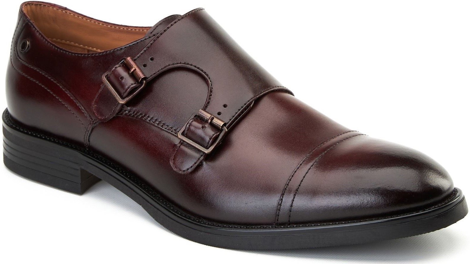 Thumbnail - Base London Taper Leder Herren Bordo Doppel-Monk-Schuhe