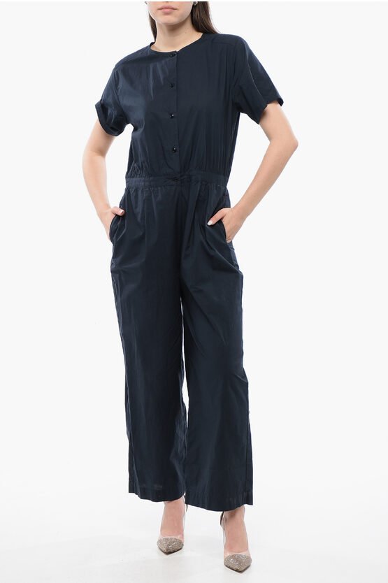 Kurzärmliger Jumpsuit mit Knöpfen in Mitternachtsblau