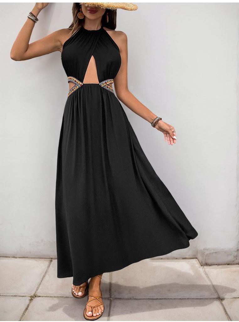 Damen Perfee Cutout Griechischer Hals Tuch Kleid