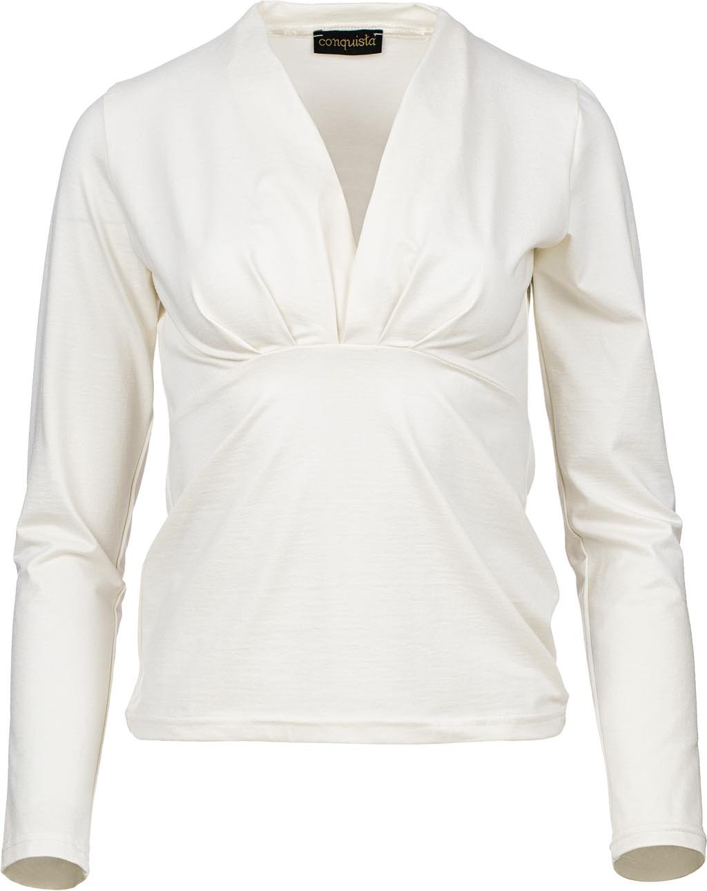 Thumbnail - Off-White Jersey-Top mit V-Ausschnitt – Viskosemischung, Langarm