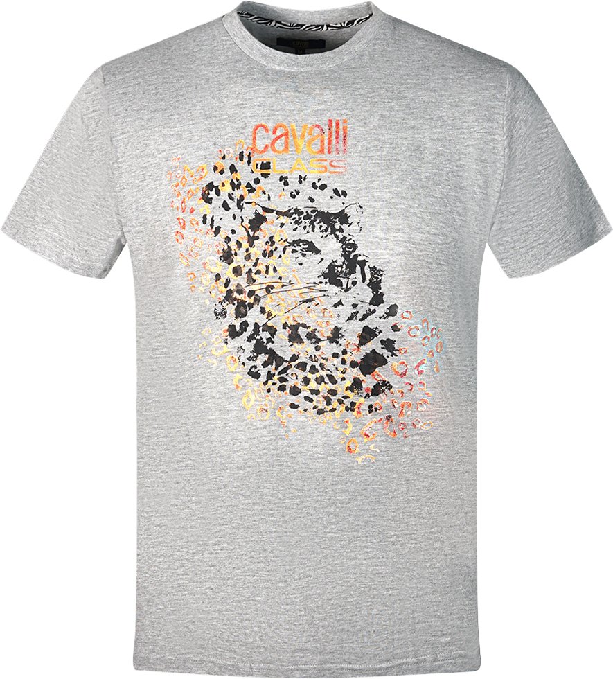 Thumbnail - Cavalli Class Leopardenmuster Silhouette Graues T-Shirt