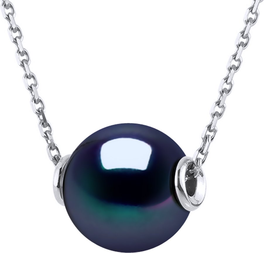 DIADEMA - Halskette - Silber und echte Süßwasserperlen - Schwarzer Tahitian Style