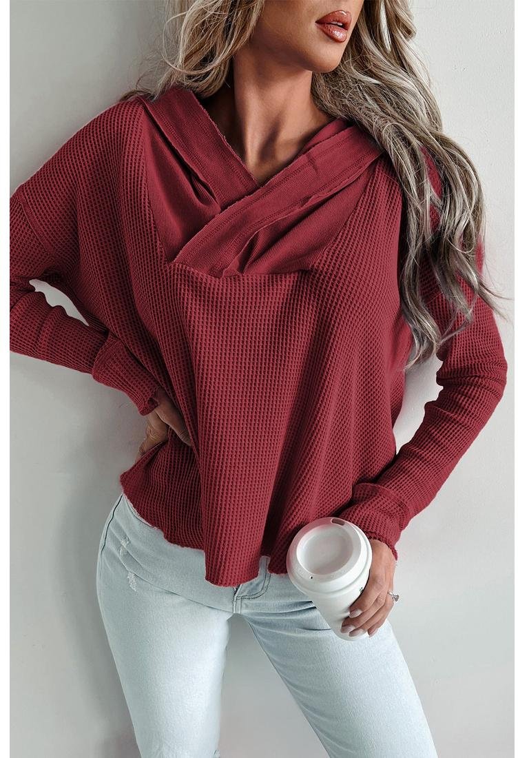 Thumbnail - Langarm-Kapuzenpullover aus Waffelstrick mit leichtem Stretch