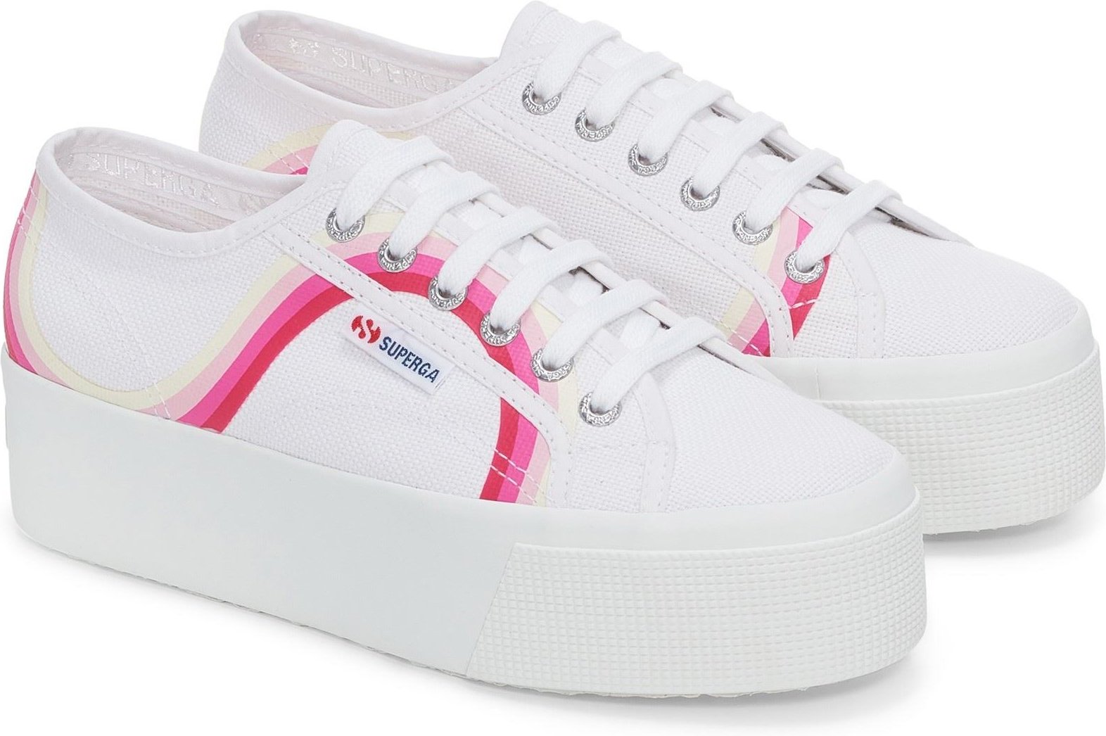 Superga 2790 Round Stripes Cotton Damen Weiß/Schattiert Blau Turnschuhe