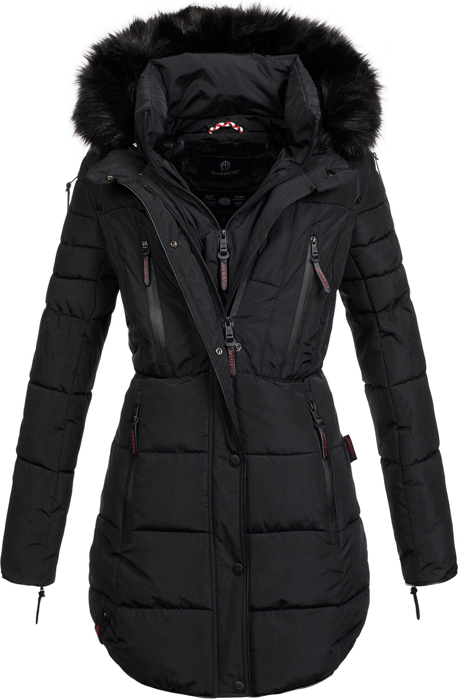 Marikoo lange Damen Winterjacke Moonshine mit Kunstfellkragen & Teddyfutter
