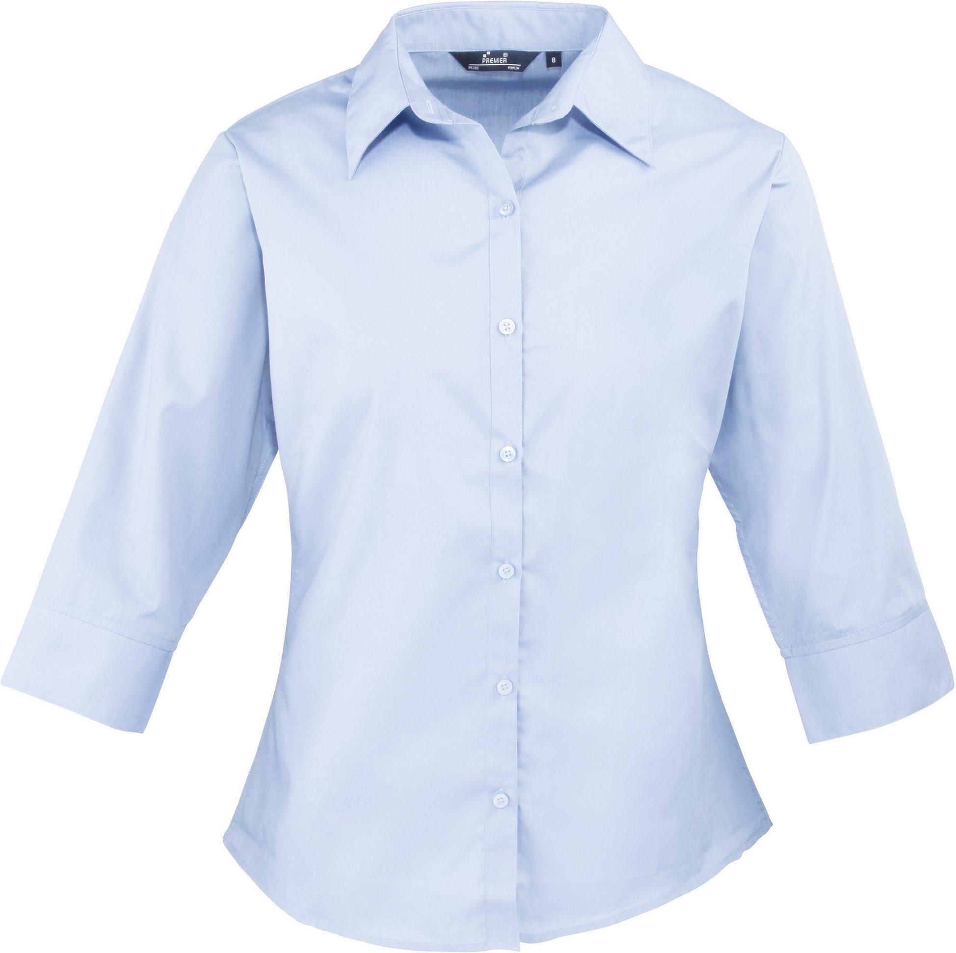 Premier Popeline Bluse / Arbeitshemd, 3/4 Arm (Hellblau)