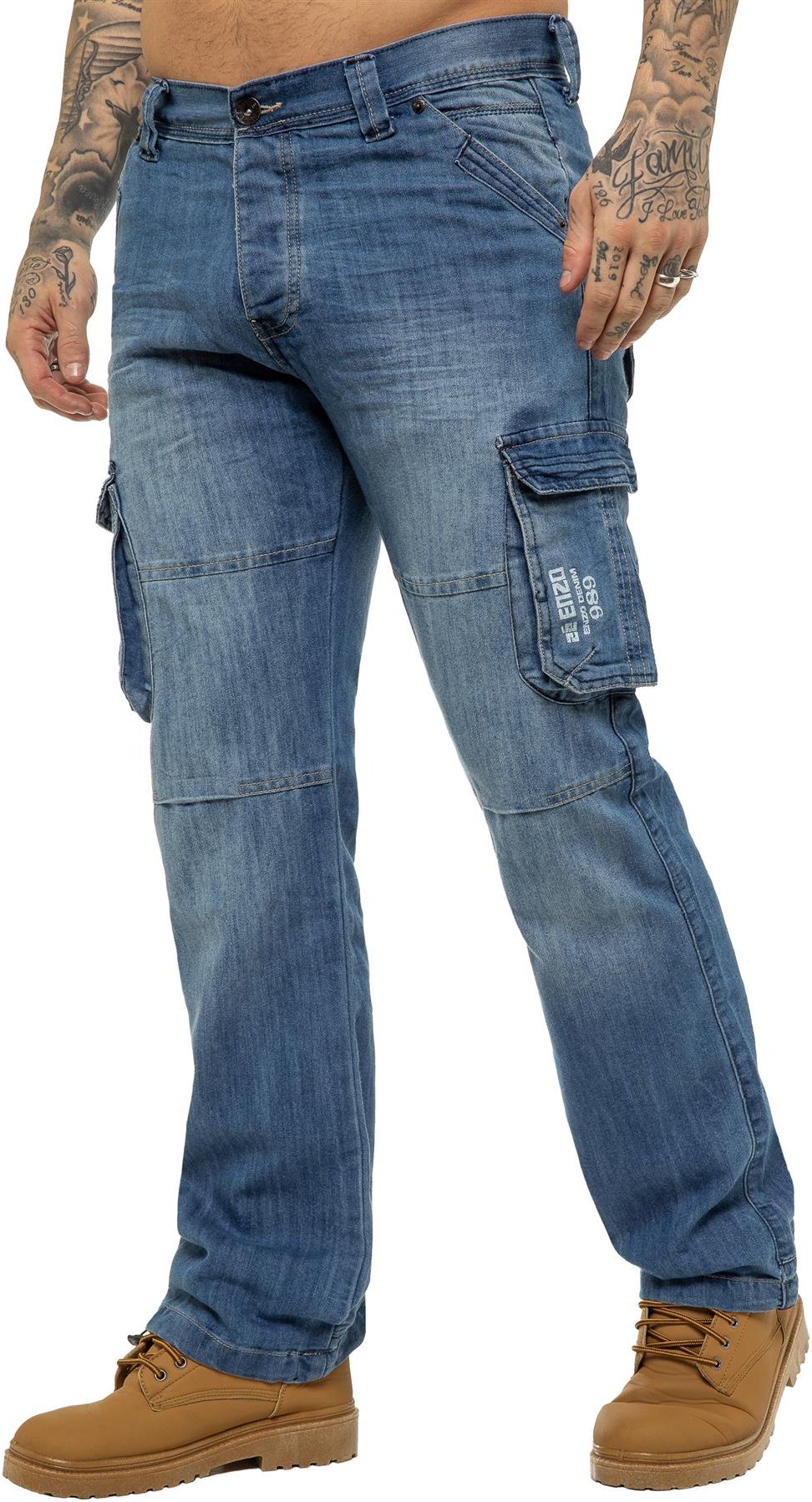Enzo | Herren Cargo Combat Jeans - Blau