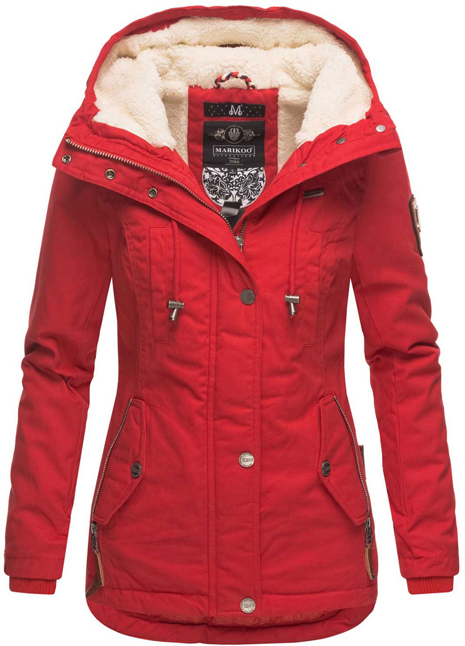 Marikoo Damen Winterjacke mit Teddyfell-Innenfutter & Kapuze