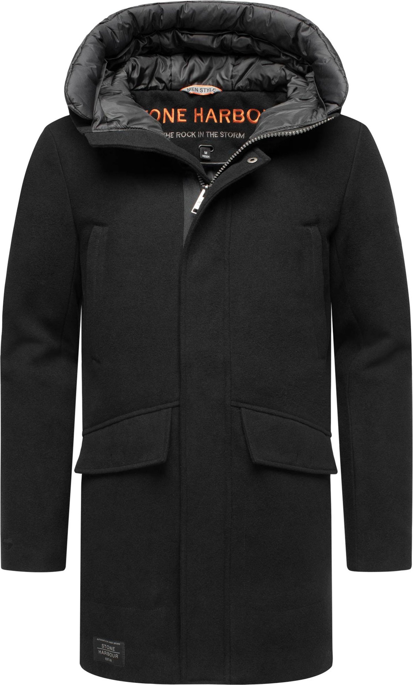 Stone Harbour Herren Wintermantel Fenroos in Wolloptik mit abnehmbarer Kapuze