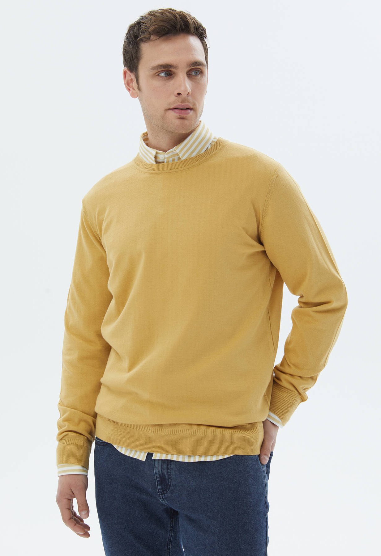 Thumbnail - Strickpullover aus Wollmischung mit Rundhalsausschnitt und schlichtem Strick