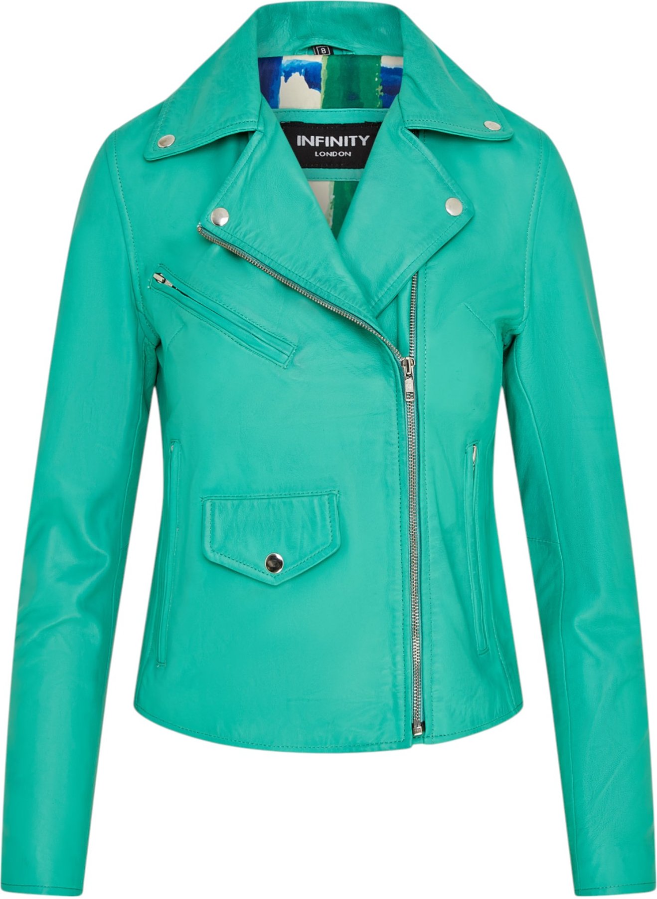 Aquablaue klassische Brando-Biker-Lederjacke für Damen – Broome